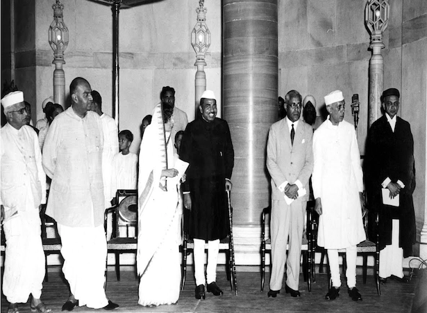 Jagjivan Ram, Rajkumari Amrit Kaur, Jawaharlal Nehru during the swearing in ceremony of His Excellency C. Rajagopalchari as Governor General of India Date: 21 June 1948 Source: Nehru Memorial Museum and Library, New Delhi